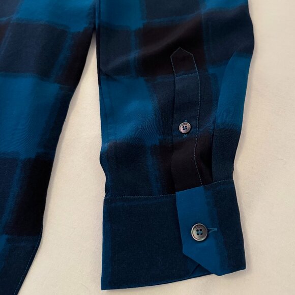 Tod's Button-Down Elaborate Collar Shirt | Blue & Black Plaid | Size IT 38 US 4 - Picture 9 of 10